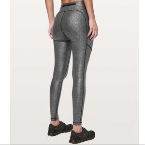 Lululemon Speed Up Tight Luminosity Foil Print Black Silver